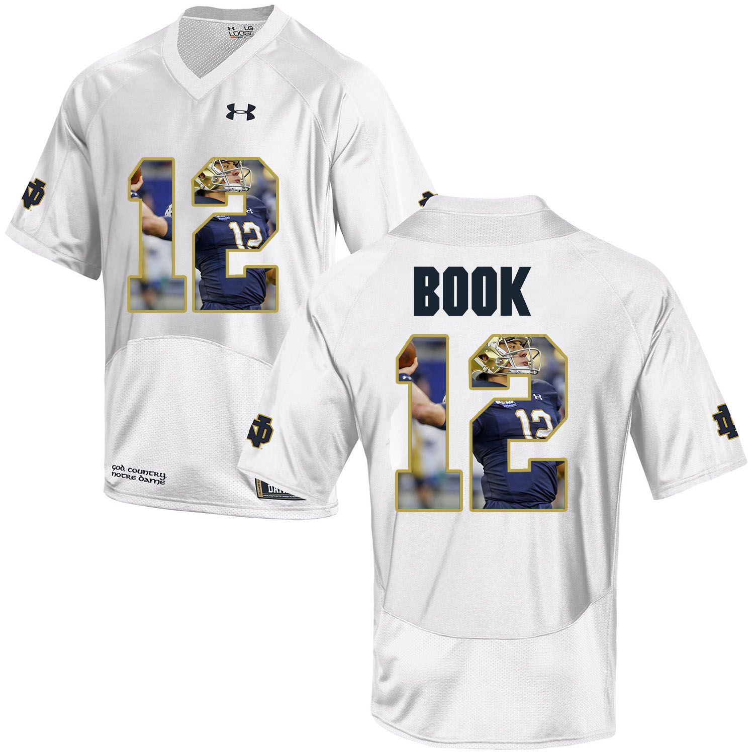 Men Norte Dame Fighting Irish #12 Book White Fashion Edition Customized NCAA Jerseys